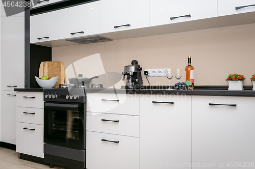 Image of Modern black and white kitchen