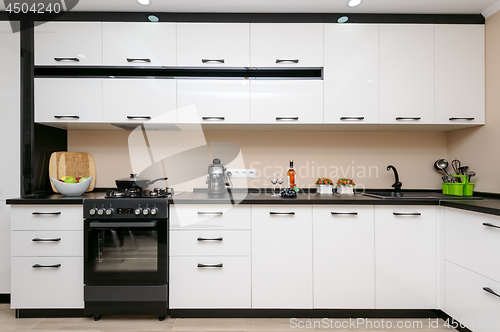 Image of Modern black and white kitchen