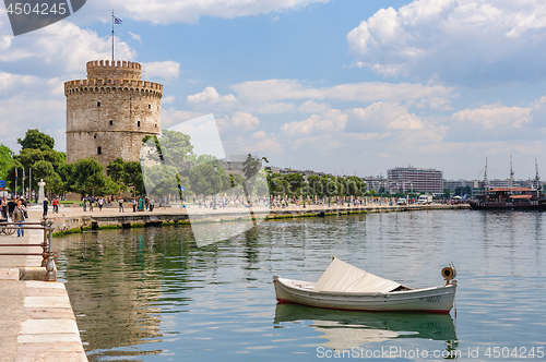 Image of People walking near White Tower, Thessaloniki, Greece