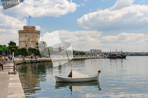 Image of People walking near White Tower, Thessaloniki, Greece