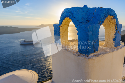 Image of View from Fira village to caldera sea at Santorini island, Greece