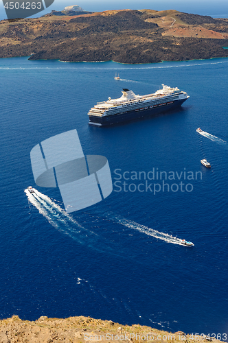 Image of View from Fira village to caldera sea at Santorini island, Greece