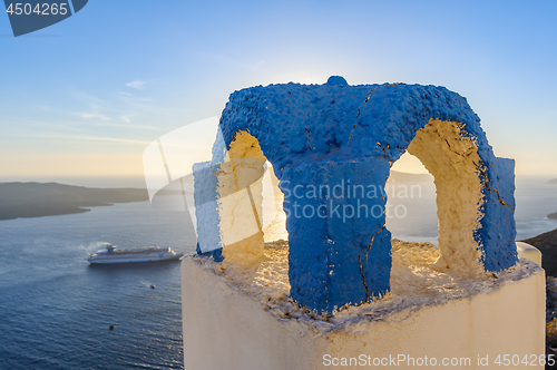 Image of View from Fira village to caldera sea at Santorini island, Greece