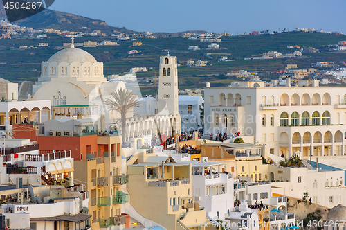 Image of Fira at sunset rays, Santorini Island, Greece