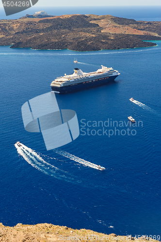 Image of View from Fira village to caldera sea at Santorini island, Greece