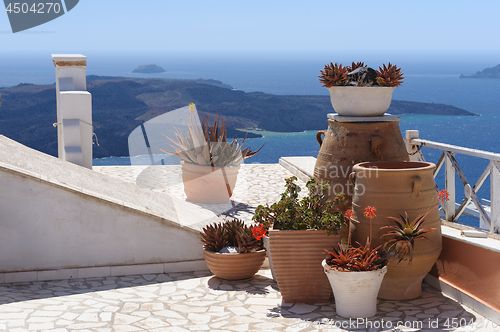 Image of Fira village street view at Santorini island, Greece