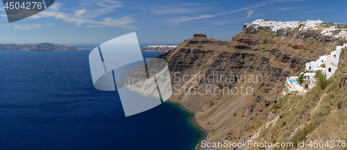 Image of View from Fira village to caldera sea at Santorini island, Greece