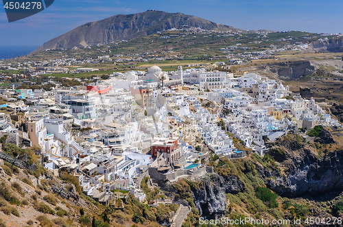 Image of Fira village bird view at Santorini island, Greece