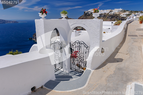 Image of Fira village street view at Santorini island, Greece