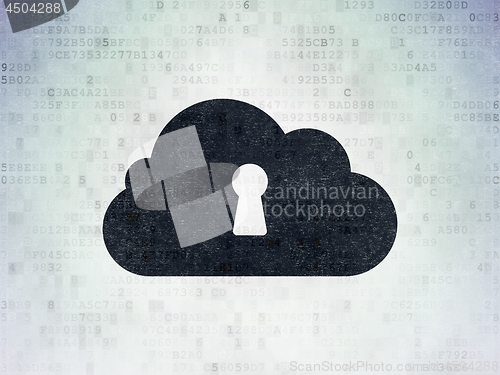 Image of Cloud technology concept: Cloud With Keyhole on Digital Data Paper background