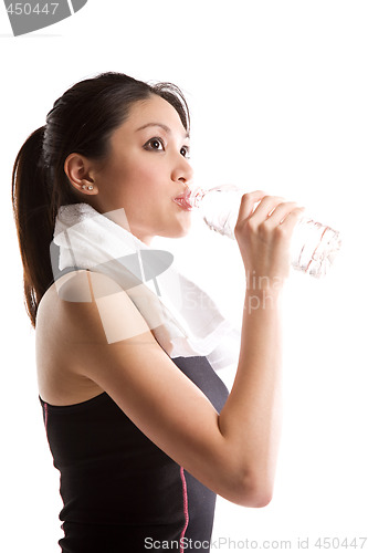 Image of Asian girl drinking water and exercise