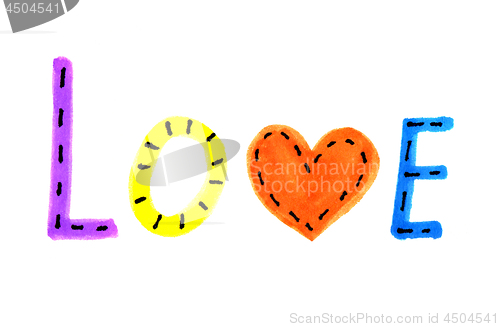 Image of Word LOVE from colorful letters and heart symbol