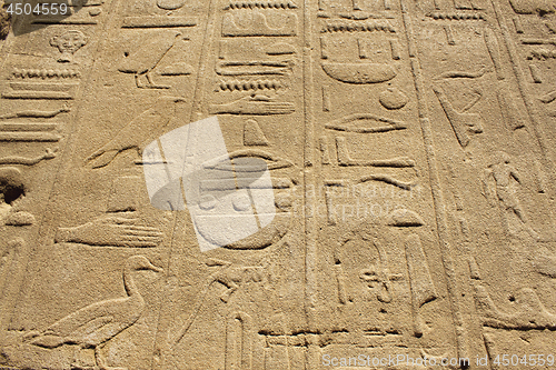 Image of Ancient stone wall with Egyptian hieroglyphs