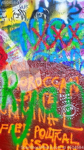 Image of  Detail of John Lennon's wall with graffiti in Prague