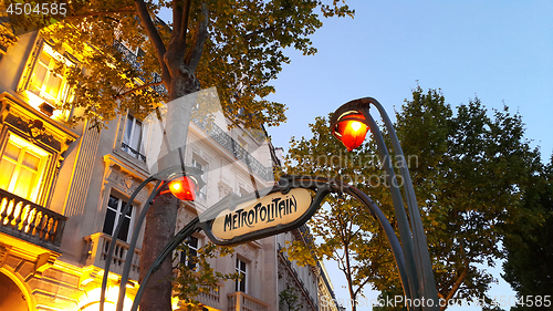 Image of Famous sign of metro station in Paris