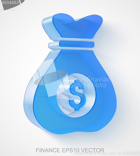 Image of Business icon: extruded Blue Transparent Plastic Money Bag, EPS 10 vector.