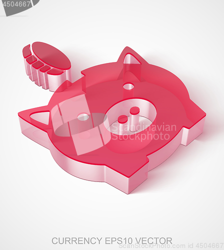 Image of Money icon: extruded Red Transparent Plastic Money Box With Coin, EPS 10 vector.