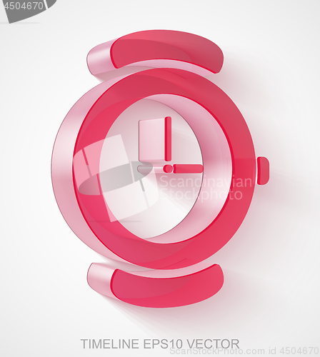 Image of Timeline icon: extruded Red Transparent Plastic Hand Watch, EPS 10 vector.