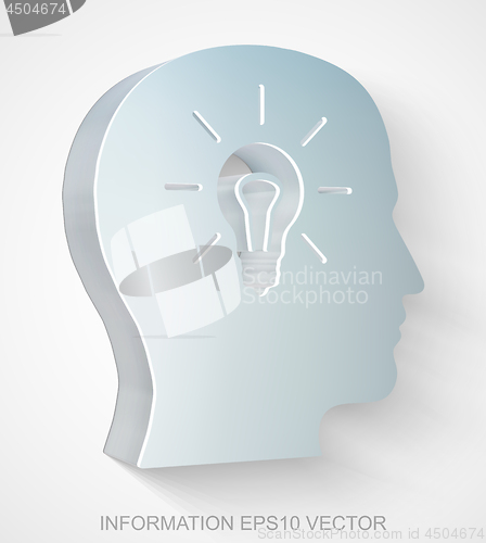 Image of Information icon: extruded Metallic Head With Light Bulb, EPS 10 vector.
