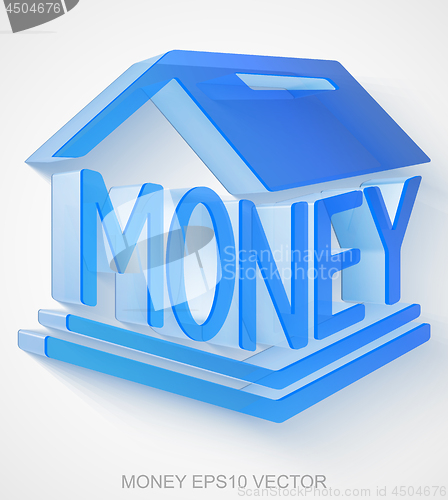 Image of Currency icon: extruded Blue Transparent Plastic Money Box, EPS 10 vector.