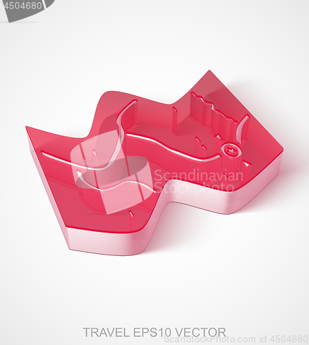 Image of Vacation icon: extruded Red Transparent Plastic Map, EPS 10 vector.