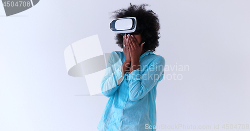 Image of black girl using VR headset glasses of virtual reality