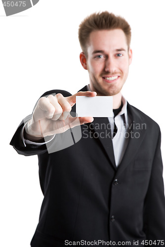 Image of Caucasian businessman and business card