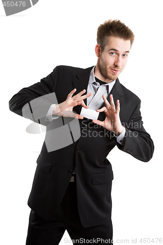 Image of Caucasian businessman and business card
