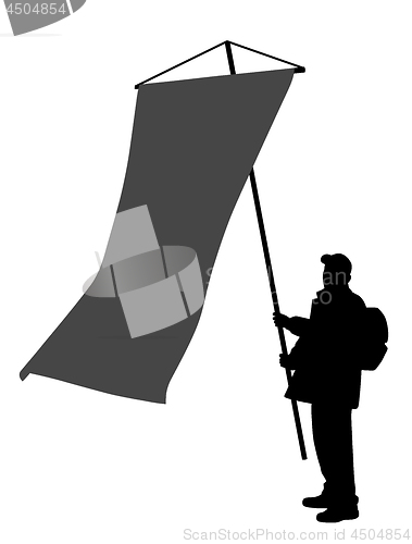 Image of Man holding large vertical flag
