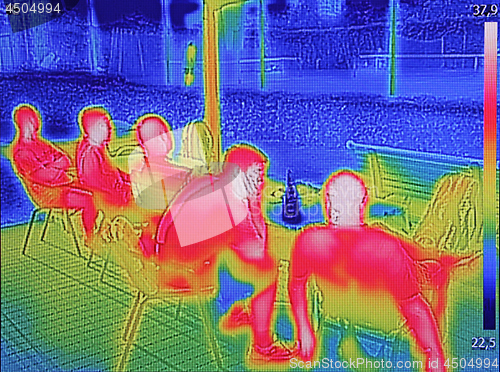 Image of Infrared thermovision image showing when People sit at the table