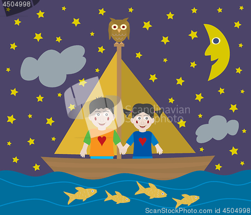 Image of Kids sailing adventure into the night