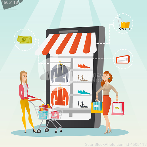 Image of Women walking in store that looks like a tablet.