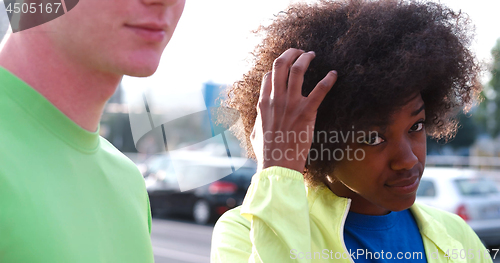 Image of Portrait of multiethnic group of young people on the jogging