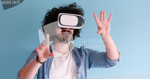 Image of man using VR headset glasses of virtual reality