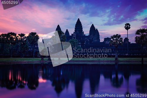 Image of Angkor Wat - famous Cambodian landmark - on sunrise