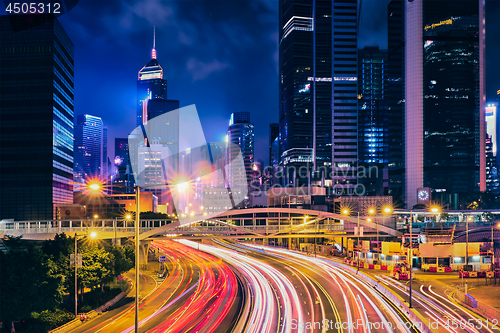 Image of Street traffic in Hong Kong at night