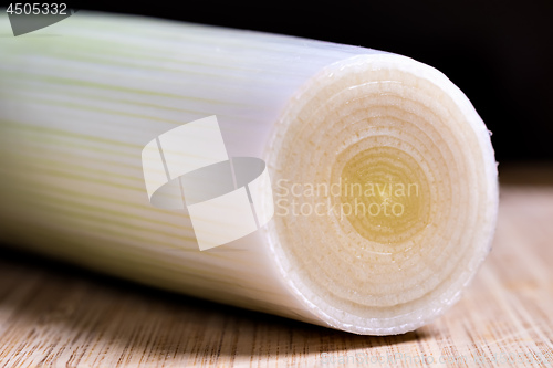 Image of Closeup of white fresh sliced leek