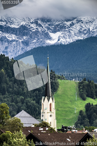 Image of View to church of Garmisch-Partenkirchen in autumn