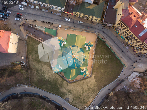 Image of view from above of cathedral of St. Andrey Andreeivskaya church in Kyiv city, Ukraine