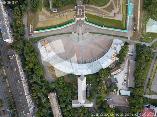 Image of Aerial view from the drone strictly above the Kyiv Fortress Oblique caponier, Ukraine.