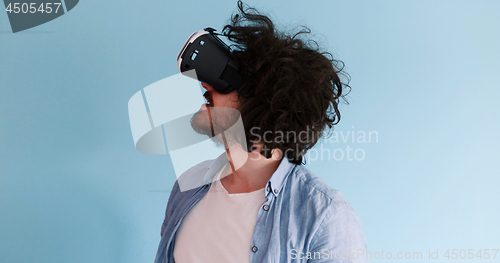 Image of man using VR headset glasses of virtual reality