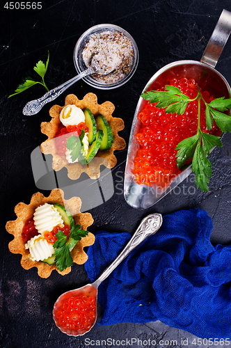 Image of tartalets, butter and salmon caviar