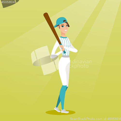 Image of Young caucasian baseball player with a bat.