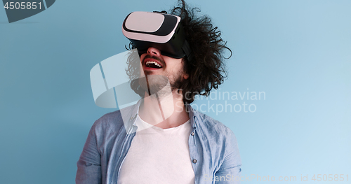 Image of man using VR headset glasses of virtual reality