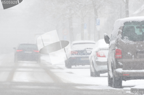 Image of Driving car in heavy snowfall