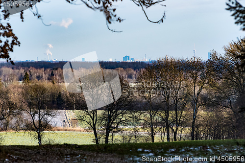 Image of Landscape with trees and Munich in background in Bavaria, German