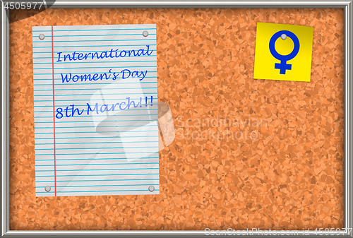 Image of Cork board with text International Women\'s Day 8th March!!!