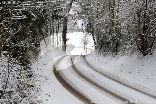 Image of Road with trees and snow