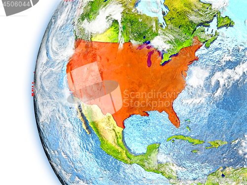 Image of USA on model of Earth