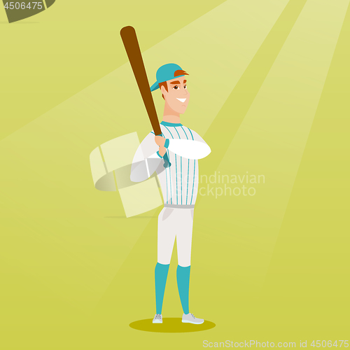 Image of Young caucasian baseball player with a bat.